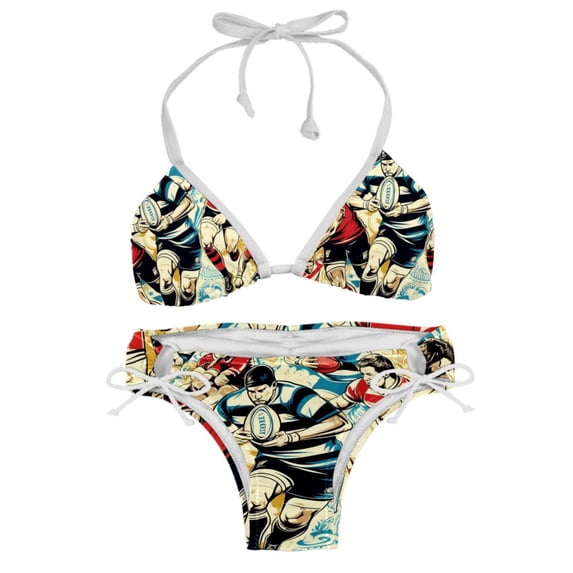 Football Women's Detachable Sponge Adjustable Strap Bikini Set Swim Suit Two-Pack