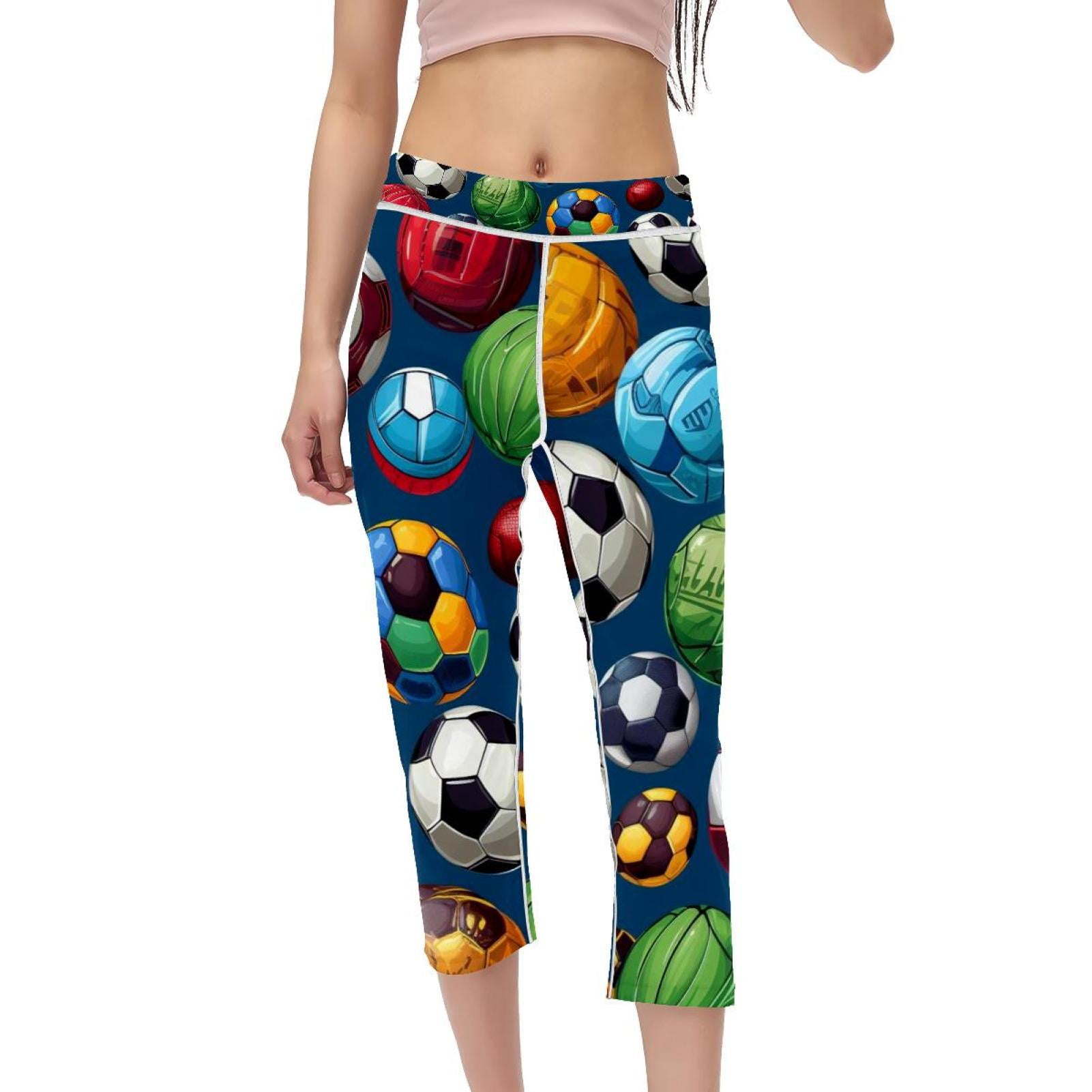 Football Women's High Waist Capris Compression Leggings for Running