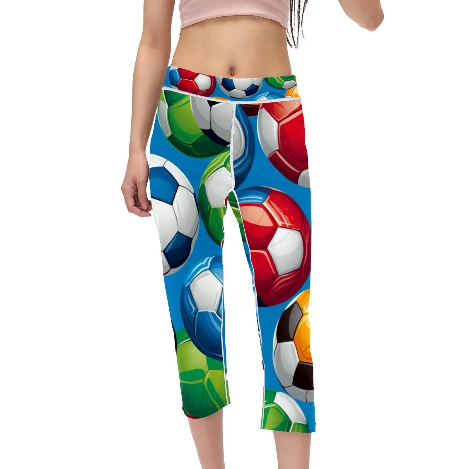 Football Women's High Waist Capris Yoga Pants Not SeeThrough Printed