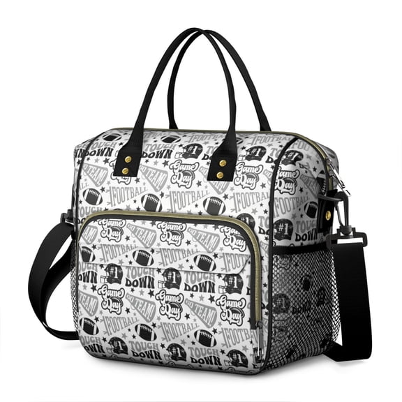 Football Words Pattern Womens Lunch Box for Work,Insulated Large Lunch Bag for Tween and Teen,Loncheras Para Mujer,Leakproof Adult Lunch Bag for Work,Beach,Travel,Picnic,Camping