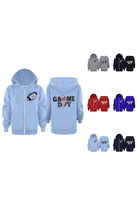 Football Zip Up Hoodies for Kids 2025 Long Sleeve Rugby Graphic Hooded Sweatshirt with Pockets for Boys Girls Jacket Coat