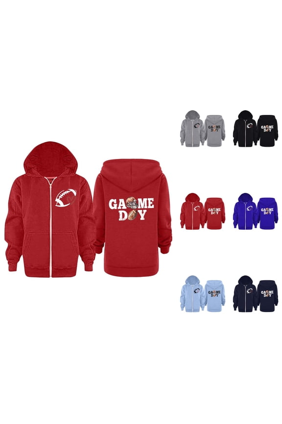Football Zip Up Hoodies for Kids 2025 Long Sleeve Rugby Graphic Hooded Sweatshirt with Pockets for Boys Girls Jacket Coat