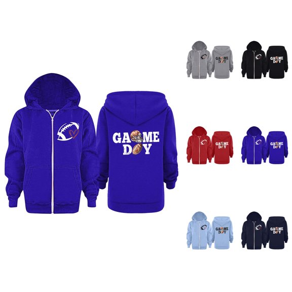 Football Zip Up Hoodies for Kids 2025 Long Sleeve Rugby Graphic Hooded Sweatshirt with Pockets for Boys Girls Jacket Coat