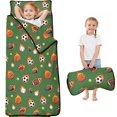 thumbnail image 1 of Football and Baseball Green Pattern Teens Toddler Nap Mat with Pillow, Sleeping Mat Bag for Preschool Daycare 59"x22", 1 of 6