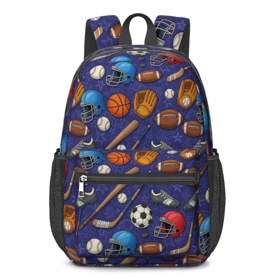 Football and Baseball Navy Pattern 17" School Backpacks for Teens,Waterproof Oxford Fabric,S-Shape Padded Straps for School,Travel,Hiking,Camping