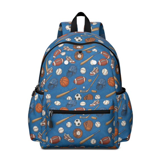 Football and Baseball Navy Pattern Cute School Backpack with Padded Back and Adjustable Shoulder Straps 13.4"x11"x4.7"