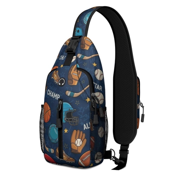 Football and Baseball Navy Pattern Sling Backpack, Travel Shoulder Pack ...