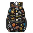thumbnail image 1 of Football and Basketball Black Pattern 17" School Backpacks for Teens,Waterproof Oxford Fabric,S-Shape Padded Straps for School,Travel,Hiking,Camping, 1 of 6