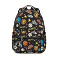thumbnail image 1 of Football and Basketball Black Pattern Backpack for School, Cute School Bag with Adjustable Shoulder Straps and Padded Back, 15.3"x11"x7.1", 1 of 5