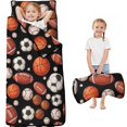 thumbnail image 1 of Football and Basketball Black Pattern Teens Toddler Nap Mat with Pillow, Sleeping Mat Bag for Preschool Daycare 59"x22", 1 of 6