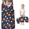 thumbnail image 1 of Football and Basketball Black Pattern Teens Toddler Nap Mat with Pillow, Sleeping Mat Bag for Preschool Daycare 59"x22", 1 of 6
