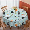 thumbnail image 1 of Football and Basketball Blue Pattern Round Tablecloth 60"x60", Wrinkle Resistant Wipeable Table Cover for Kitchen Dining Room Picnic Patio and Party, 1 of 6
