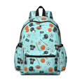 thumbnail image 1 of Football and Basketball Lightblue Pattern Cute School Backpack with Padded Back and Adjustable Shoulder Straps 13.4"x11"x4.7", 1 of 5