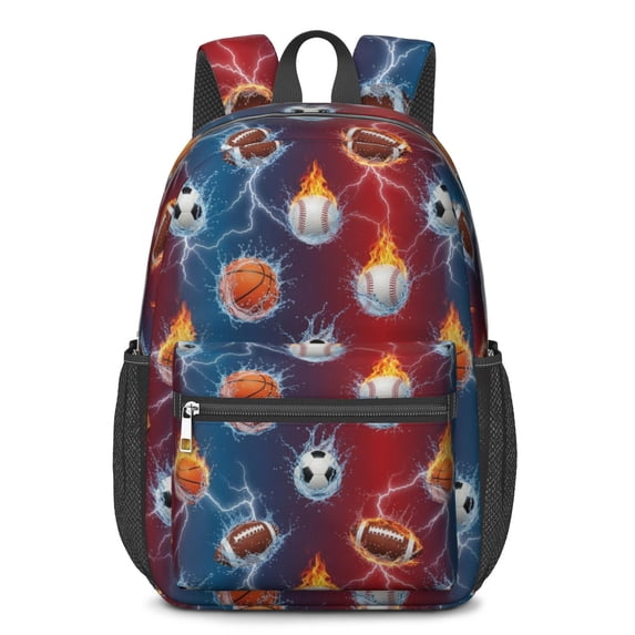 Football and Basketball Red Pattern 17" School Backpacks for Teens,Waterproof Oxford Fabric,S-Shape Padded Straps for School,Travel,Hiking,Camping