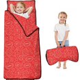 thumbnail image 1 of Football and Basketball Red Pattern Teens Toddler Nap Mat with Pillow, Sleeping Mat Bag for Preschool Daycare 59"x22", 1 of 6