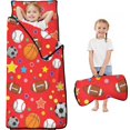 thumbnail image 1 of Football and Basketball Red Pattern Teens Toddler Nap Mat with Pillow, Sleeping Mat Bag for Preschool Daycare 59"x22", 1 of 6