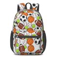 thumbnail image 1 of Football and Basketball White Pattern 17" School Backpacks for Teens,Waterproof Oxford Fabric,S-Shape Padded Straps for School,Travel,Hiking,Camping, 1 of 6