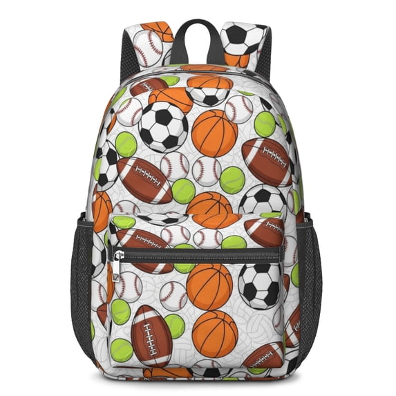Football and Basketball White Pattern 17" School Backpacks for Teens,Waterproof Oxford Fabric,S-Shape Padded Straps for School,Travel,Hiking,Camping