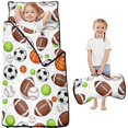 thumbnail image 1 of Football and Basketball White Pattern Teens Toddler Nap Mat with Pillow, Sleeping Mat Bag for Preschool Daycare 50"x20", 1 of 6