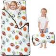 thumbnail image 1 of Football and Basketball White Pattern Teens Toddler Nap Mat with Pillow, Sleeping Mat Bag for Preschool Daycare 51"x22", 1 of 6