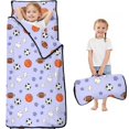 thumbnail image 1 of Football and Basketball White Pattern Teens Toddler Nap Mat with Pillow, Sleeping Mat Bag for Preschool Daycare 59"x22", 1 of 3