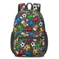 thumbnail image 1 of Football and Beermug Black Pattern 17" Waterproof Oxford School Backpacks for Teens, S-Shape Padded Straps, for School, Travel, Hiking, Camping, 1 of 5