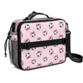 thumbnail image 1 of Football and Bow Pink Pattern Insulated Lunch Bag with Shoulder Strap and Bottle Holder,Bento School Lunch Bag Box,11x9.5x3.5 Inches, 1 of 5