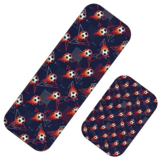 Navy Office Rug Football and Flame Navy Pattern 2 Piece Flannel Bathroom Rug Set, Bath ...