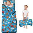 thumbnail image 1 of Football and Golfball Blue Pattern Teens Toddler Nap Mat with Pillow, Sleeping Mat Bag for Preschool Daycare 59"x22", 1 of 6