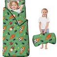 thumbnail image 1 of Football and Hockeyball Green Pattern Teens Toddler Nap Mat with Pillow, Sleeping Mat Bag for Preschool Daycare 59"x22", 1 of 6