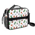 thumbnail image 1 of Football and Hockeyball White Pattern Bento School Insulated Lunch Bag Box with Shoulder Strap and Bottle Holder, 11" X 9.5" X 3.5", 1 of 5