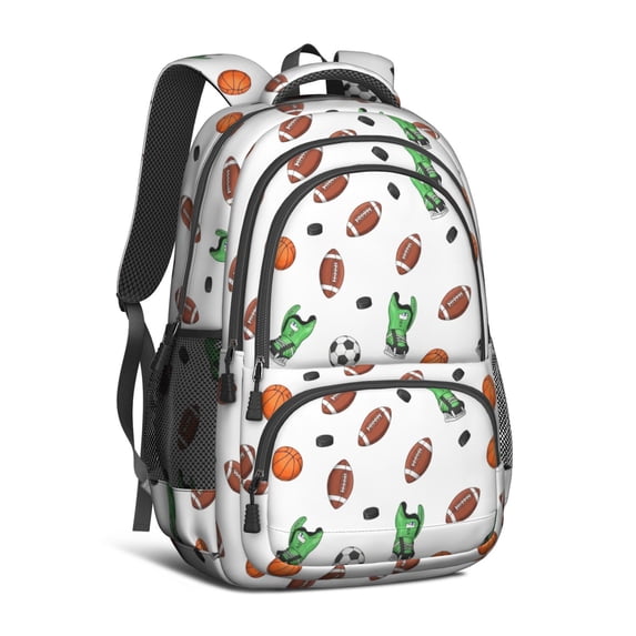 Football and Hockeyball White Pattern Cute School Backpack Bag with Padded Back and Adjustable Shoulder Straps 16.9 X 12.6 X 5.9 Inches