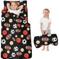 thumbnail image 1 of Football and Rugby Black Pattern Teens Toddler Nap Mat with Pillow, Sleeping Mat Bag for Preschool Daycare 50"x20", 1 of 2