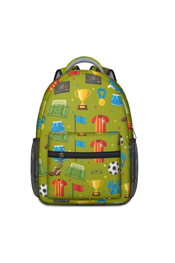 Football and Rugby Green Pattern Backpack for School, Cute School Bag with Adjustable Shoulder Straps and Padded Back, 15.3"x11"x6.7"