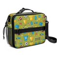thumbnail image 1 of Football and Rugby Green Pattern Bento School Insulated Lunch Bag Box with Shoulder Strap and Bottle Holder, 11" X 9.5" X 3.5", 1 of 4