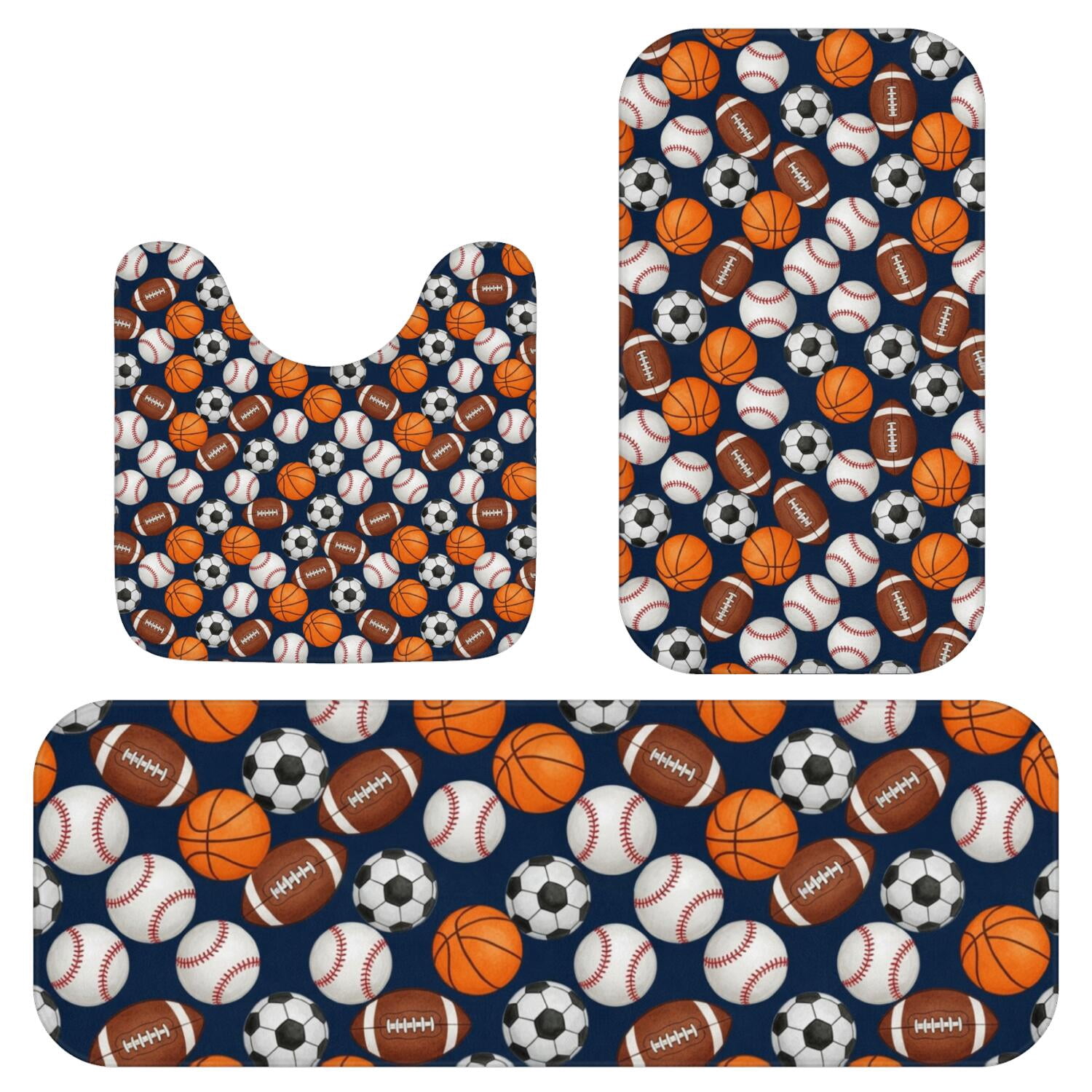 Football and Rugby Navy Pattern 3 Piece Flannel Bathroom Rug Set ...