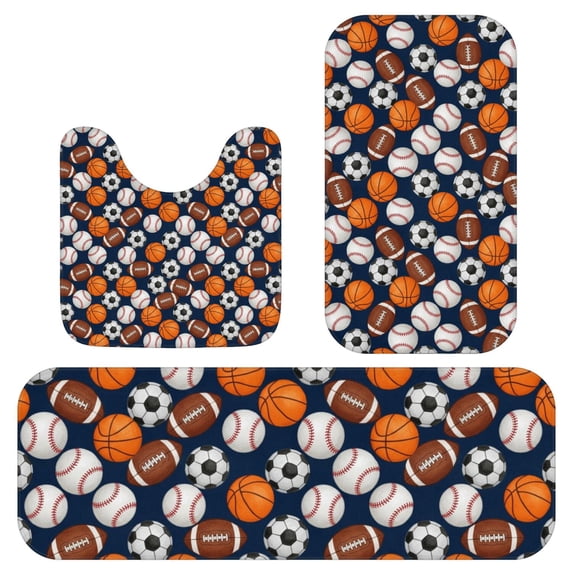 Food For Rugby Football and Rugby Navy Pattern 3 Piece Flannel Bathroom Rug Set ...
