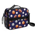 thumbnail image 1 of Football and Rugby Navy Pattern Bento School Insulated Lunch Bag Box with Shoulder Strap and Bottle Holder, 11" X 9.5" X 3.5", 1 of 5
