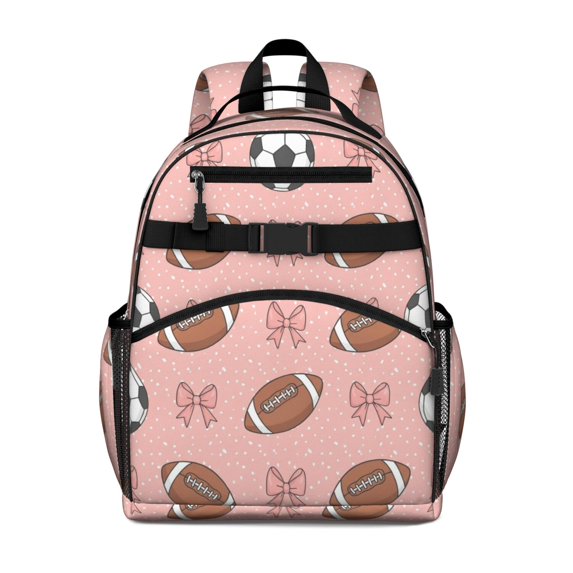 Football and Rugby Pink Pattern Cute School Backpack Bag for School with Padded Back and Adjustable Shoulder Straps 15.25"x11.5"x5.25"