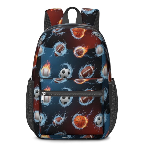 Football and Rugby Red Pattern 17" School Backpacks for Teens,Waterproof Oxford Fabric,S-Shape Padded Straps for School,Travel,Hiking,Camping