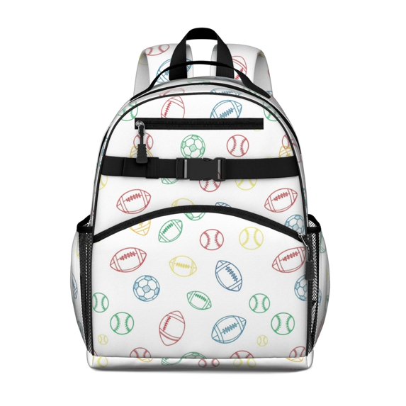 Football and Rugby White Pattern Cute School Backpack Bag for School with Padded Back and Adjustable Shoulder Straps 15.25"x11.5"x5.25"