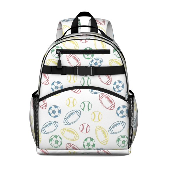 Football and Rugby White Pattern Cute School Backpack Bag for School with Padded Back and Adjustable Shoulder Straps 15.25"x11.5"x5.25"