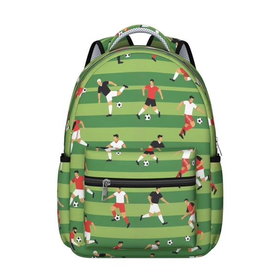 Football and Silhouette Green Pattern Backpack for School, Cute School Bag with Adjustable Shoulder Straps and Padded Back, 15.3"x11"x7.1"