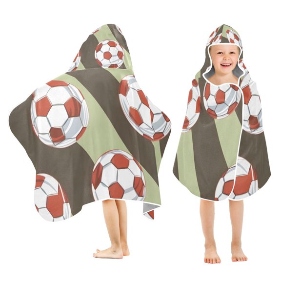 Football and Soccer Toddler Hooded Beach Towel 24" x 50" Kids Bath Towels Soft Quick Dry for Swim Pool Boys Girls