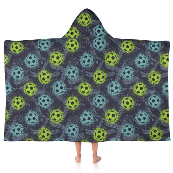 Football and Splash Navy Pattern Hooded Bath Towel Wrap for Teens Ages 3 To 12, Soft Lightweight Quick Dry Microfiber Bath Beach Pool, 50"x30"