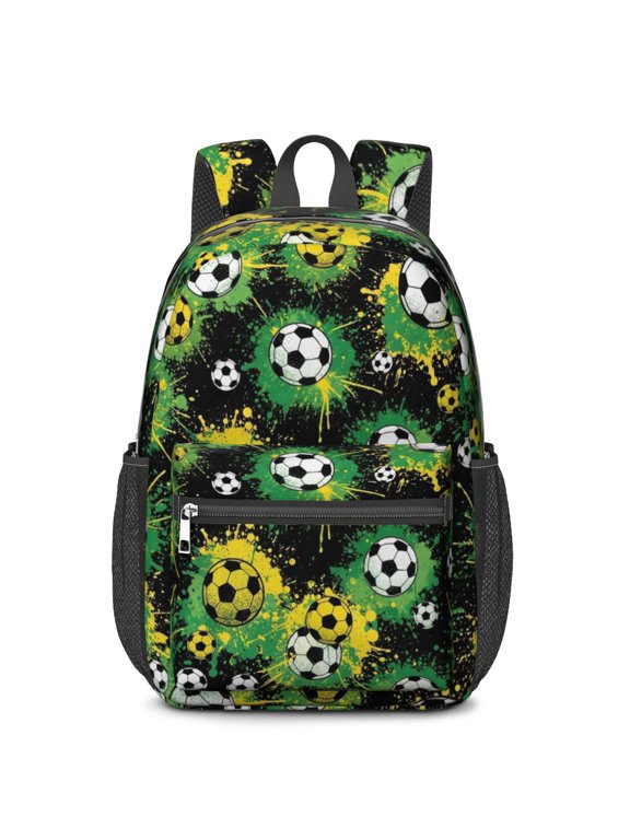 Football and Splat Black Pattern 17" School Backpacks for Teens,Waterproof Oxford Fabric,S-Shape Padded Straps for School,Travel,Hiking,Camping