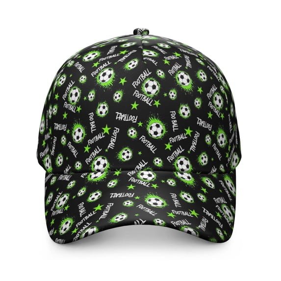 Football and Star Black Pattern Baseball Cap, Outdoor Travel Cap with ...