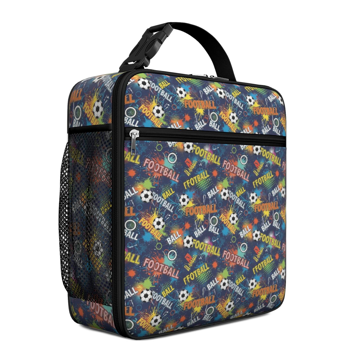 Football and Text Navy Pattern Insulated Lunch Bag Teens,Lunch Box for ...