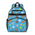 thumbnail image 1 of Football and Volleyball Blue Pattern Cute School Backpack Bag for School with Padded Back and Adjustable Shoulder Straps 15.25"x11.5"x5.25", 1 of 2