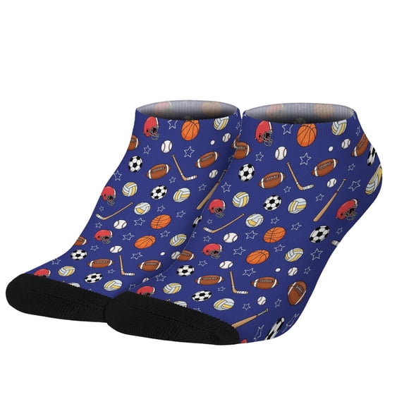 Football and Volleyball Navy Pattern Women's Ankle Socks, Low Cut ...
